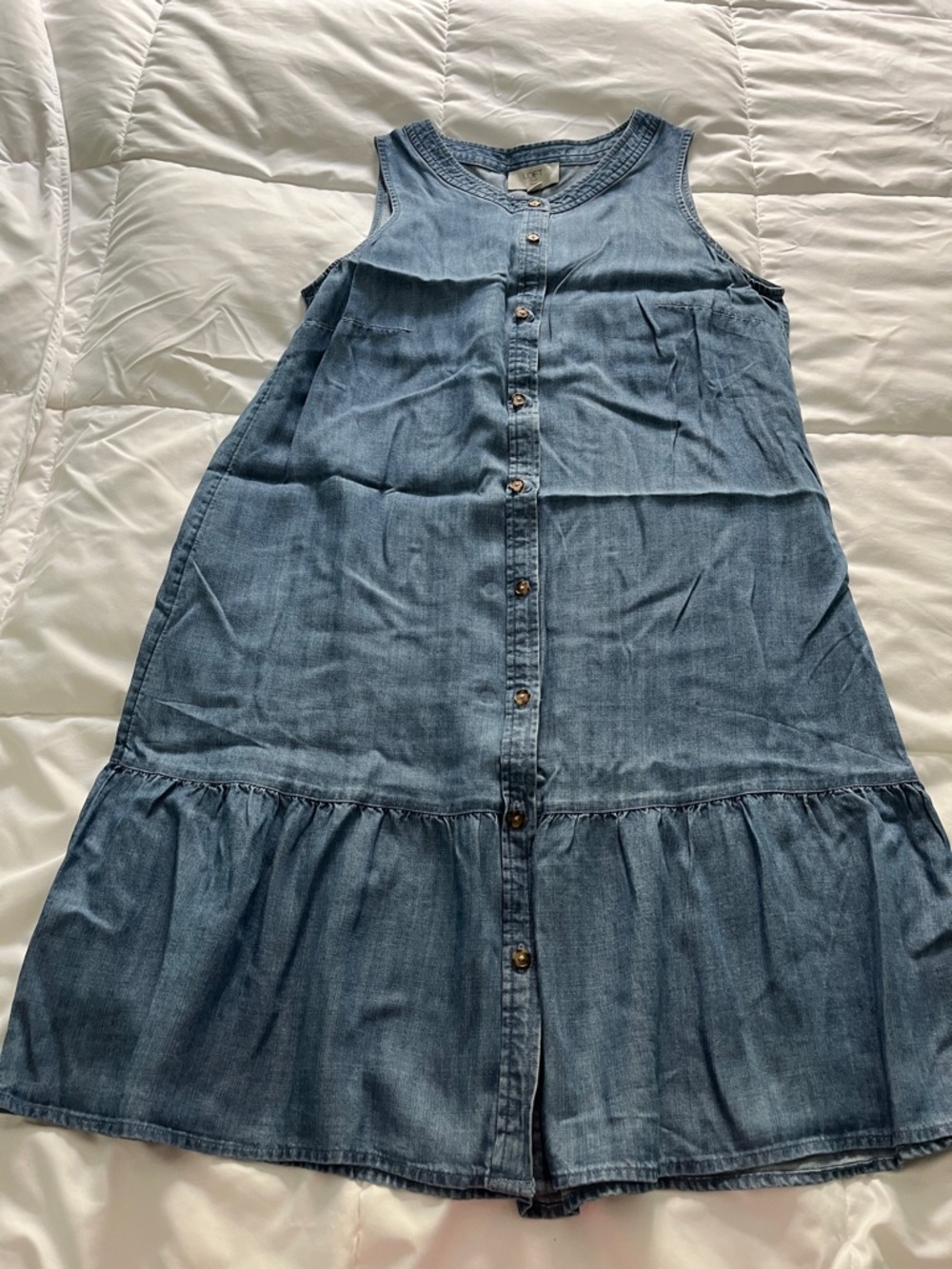 LOFT Outlet Light Blue Denim Dress with Button Front